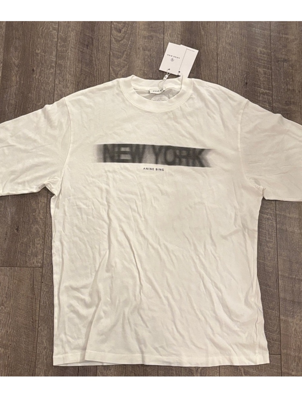 ANINE BING White Crewneck Carson Blur Tee with 'NEW YORK' - Picture 11 of 11